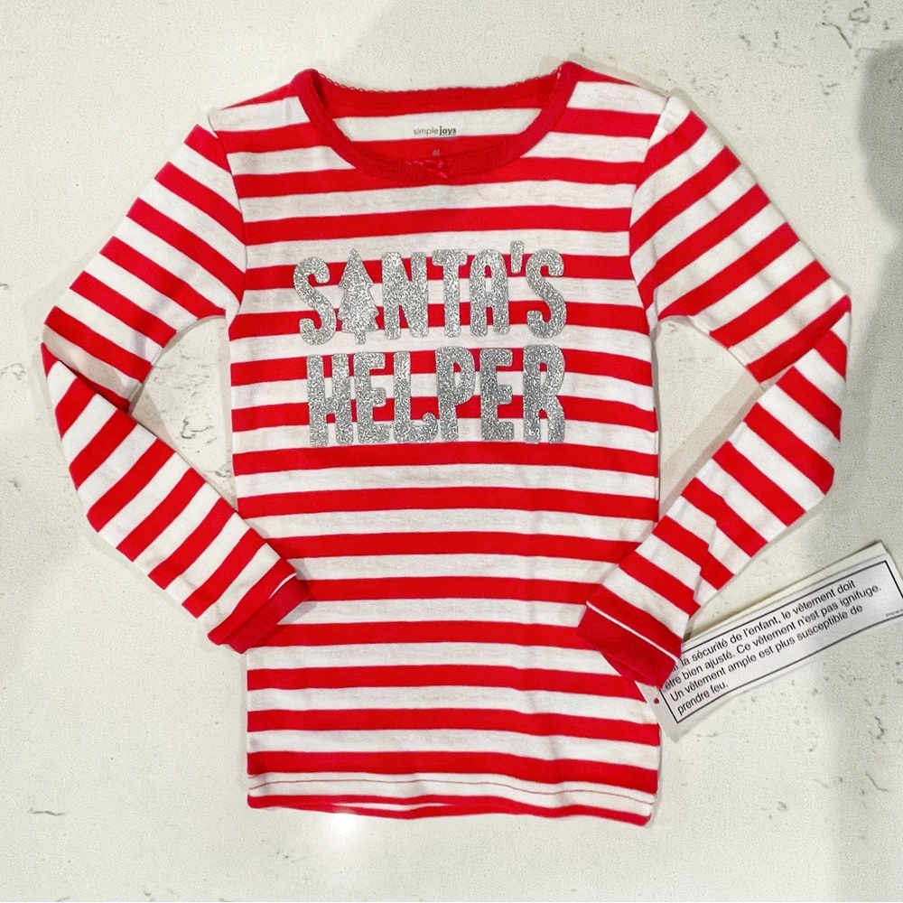 🔴 3 for $15 Simple Joys Carter’s Santa’s Helper Girls Striped Christmas Pajama